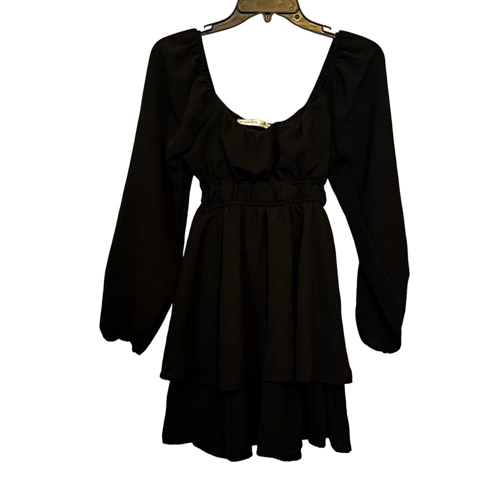 Altar'd State Women's Mini Dress XS Black Tiered‎ Ruffle Hem Long Sleeve